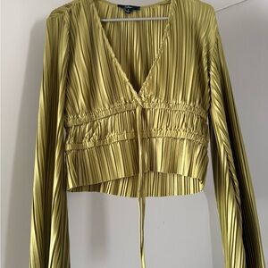 Lulu's Chartreuse Pleated Blouse